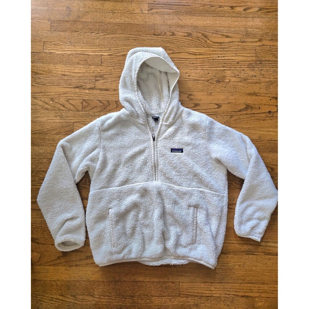 Patagonia Womens White Los Gatos Hooded Fleece Pullover Size Large